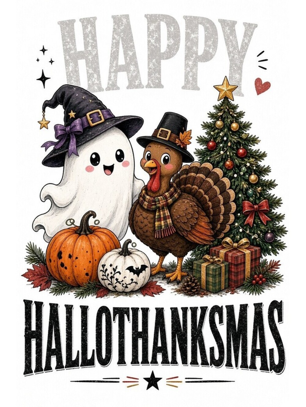 4pcs 10in Happy HalloThanksMas Ghost Turkey DTF Transfer